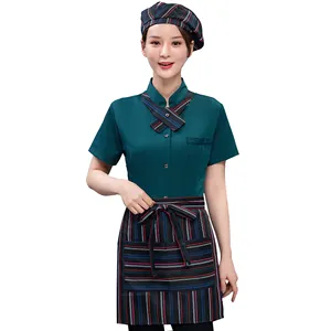 Offre Spéciale hôtel été 2 pièces chemise tablier à manches courtes nouveau Design gâteau magasin serveur cuisine occidentale café Restaurant uniforme