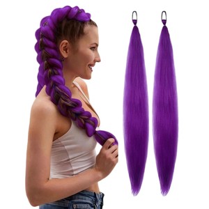 Perruque queue de cheval en fibre Kanekalon avec bande élastique, 65 cm, sans colle, extension de cheveux tressés violets pour femmes - Product Image 4