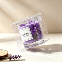 Boîte d'emballage transparente en PET biodégradable, pliée, pour bougies parfumées, avec logo imprimé, pour mariage, fête, ou articles de première nécessité.
