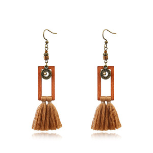 Bohemian Wooden Tassel <b>Drop</b> Earrings Antique <b>Bronze</b> Plated For Women Party Fashion Jewelry - Product Image 5