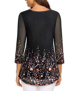 Camicetta a tunica da <span class=keywords><strong>donna</strong></span> matura con stampa floreale camicia a maniche lunghe con motivo a girocollo plissettato in Chiffon per <span class=keywords><strong>donna</strong></span> elegante - Product Image 6