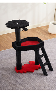 Rak kucing gaya Gotik dengan laba-laba <span class=keywords><strong>Web</strong></span> papan garuk bahan bulu kucing peliharaan pohon memanjat artefak Halloween mainan kucing - Product Image 2
