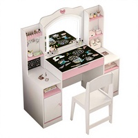 Table de maquillage contemporaine en bois pour enfants avec tableau noir, armoire de rangement pour bijoux, tabouret et chaise, ensemble pour petites filles, blanc