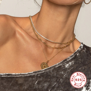 Collier tennis ROXI Fashion en argent sterling S925 plaqué or 18 carats avec chaîne trombone - Product Image 3