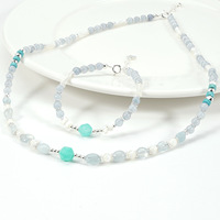 Collier en pierre naturelle aigue-marine pour femmes, bijoux en pierre d'énergie de cristal design à la mode, collier de perles et de pierres précieuses, bracelet