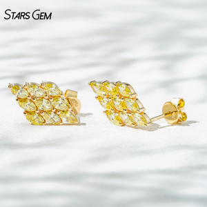 Starsgem 1.52ct 2.3*4.3mm Marquise Cut Yellow Lab Grown Diamond 18K Yellow Gold Luxury Unisex <b>Stud</b> <b>Earrings</b> IGI Certified - Product Image 1