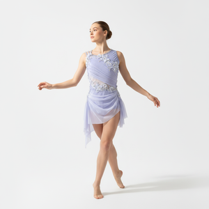 Vestido de Danza Lírica Floral Lila para Mujer Adulta, con Malla Transparente y Dobladillo Asimétrico, Traje de Ballet Contemporáneo, Ropa Profesional para Escenario - Product Image 1