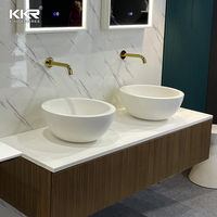 Meuble de salle de bain en pierre de luxe à surface solide, meuble sous-vasque, lavabo mural et meuble sous-vasque