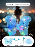 Ensemble trois pièces d'ailes de papillon lumineuses en tissu pour enfants, baguette magique de fée des fleurs, jouet de performance magique - Vente en gros