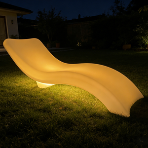 Mobilier solaire d'extérieur pour bar de jardin Chaise de plage en plastique pour la piscine Chaise longue avec lumière LED 16 couleurs de chaises longues inclinables - Product Image 2