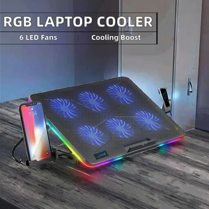 Enfriador de Portátil con 6 Ventiladores LED RGB y Soporte <span class=keywords><strong>para</strong></span> Teléfono Inteligente, 7 Alturas Ajustables, Base de Enfriamiento de <span class=keywords><strong>17</strong></span> <span class=keywords><strong>Pulgadas</strong></span>, Disponible en Stock - Product Image 2