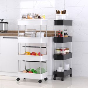 Chariot de rangement mince à 4 niveaux de haute qualité chariot utilitaire roulant de type debout avec fonction coulissante en plastique durable - Product Image 4