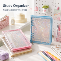 Classeur A5 holographique étoilé en PVC avec fermeture éclair, 6 anneaux, organiseur d'étude, rangement de papeterie, bords renforcés, Kawaii, logo personnalisé, OEM, vente en gros
