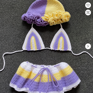Conjunto de Bikini de Crochet de 2 Piezas Personalizado, Multicolor, con Rayas Arcoíris, Top de Hombros Descubiertos, Traje de Baño Deportivo de 2 Piezas para Mujer, Talla Grande - Product Image 1