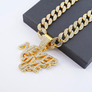 Strass Hip Hop non rinunciare mai collana pendente e catena cubana 15MM ghiacciata - Product Image 5