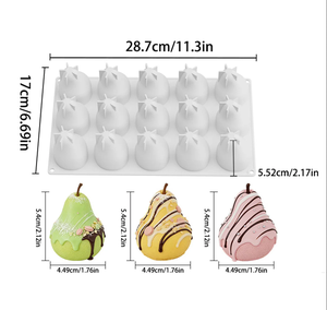 Moule en silicone 3D en forme de poire à 15 cavités, résistant à la chaleur, antiadhésif, pour gâteaux, mousses, desserts français, savon et glaçons, réutilisable, DIY - Product Image 2