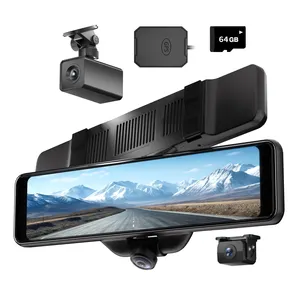 كاميرا سيارة داش 360 مزودة بنظام تحديد المواقع من AKEEYO بشاشة لمس 12 بوصة وعرض ليلي فائق بدقة 1080 بكسل باللون الأسود للسيارة