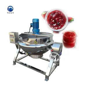 industrial seafood chili sauce boiling pot gas heating jacketed kettle with mixer