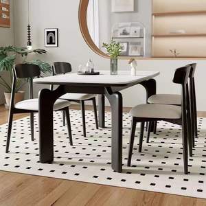 Modern Minimalist Rectangular <b>Dining</b> Table <b>Set</b> 4 Piece White Top Black Legs <b>Space</b> <b>Saving</b> For Home Small Apartments - Product Image 4