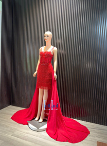 Robe de soirée de luxe pour femme, coupe évasée, en soie ornée de strass, à manches classiques, pour fêtes d'hiver - Product Image 2