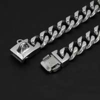 Collier pour chien en acier inoxydable robuste, maillons cubains, anti-mastication, pour chiens de taille moyenne à grande, Pitbull, Bouledogue, pour la promenade et l'entraînement