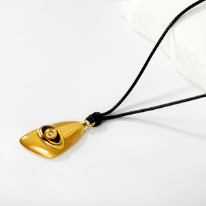European American Style Triangular Eye Pendant Necklace With White Diamond Stainless Steel Waxed <b>Rope</b> Sweater <b>Chain</b> For Leisure - Product Image 4