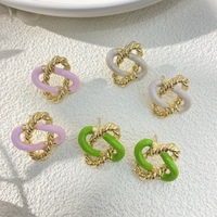 Grosir anting-anting kancing trendi kustom bunga Enamel mewah untuk wanita berlapis emas kuningan mutiara berlian gaya pesta