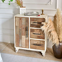 ART NEST Buffet multifonctionnel rustique en bois massif, 1 porte, 3 tiroirs, meuble d'appoint pour hôtel, salon et salle à manger