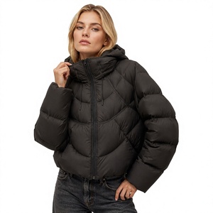 เสื้อแจ็คเก็ตพัฟเฟอร์ผู้หญิงแบบมีฮู้ดสั่งทำขายส่งจากผู้ผลิตเสื้อผ้า เสื้อโค้ทขนเป็ดแบบหรูหราสำหรับผู้หญิง เสื้อโค้ทฤดูหนาวสำหรับผู้หญิง - Product Image 1