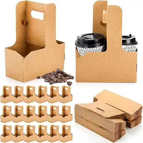 Porte-gobelet personnalisé à emporter boisson chaude café thé porte-gobelet avec poignée papier kraft jetable artisanat papier alimentaire plateau accepter