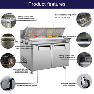 Table de préparation commerciale portable en acier inoxydable avec réfrigérateur, station à pizzas et salades, refroidissement par air, 2 <span class=keywords><strong>portes</strong></span> verticales, pour la restauration - Product Image 6
