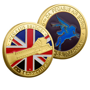 库存飞马桥 1944 年 D 日登陆行动纪念锌合金压铸镀金爱国主义收藏硬币英国空降部队 - Product Image 1