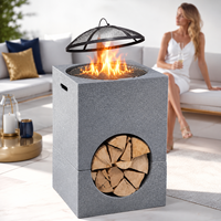 Pilier carré moderne 3-en-1 en pierre artificielle MGO avec grille de barbecue et rangement pour bois pour foyer extérieur – Vente en gros