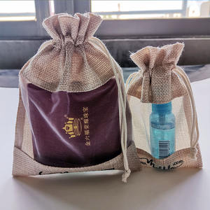 Pequeña botella de yute mini bolsa de cuerda con dibujo bolsa de regalo de joyería de arpillera de yute con ventana transparente de organza - Product Image 4