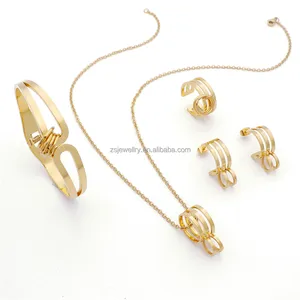 Geometric Shape Stainless Steel Women Gold Plated Nigeria Sets Necklace Kids Jewelry Set Jewellery