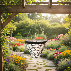 Maceta Colgante de Mimbre Tejida a Mano en Forma de Cono, Negra y Blanca, con Forro y Cadenas, <span class=keywords><strong>para</strong></span> Decoración de Jardín, Balcón o Exterior - Product Image 3