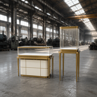 Luxuriöse Einkaufsvitrine Hochwertige Elegante Goldene Edelstahl-Schmuckvitrine LED-Beleuchtete Gehärtete Glas-Theke Langlebig