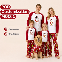 Ensemble de pyjamas personnalisés pour la famille et le chien, assortis pour Noël, avec photo de bonhomme de neige, manches raglan, vêtements de détente pour les fêtes, livraison directe, MOQ 1