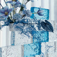 Brique de verre décorative avec texture cristalline double face pour les salons de bureau et les murs intérieurs commerciaux, bloc de verre massif