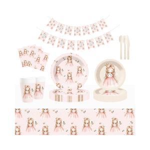 ชุดอุปกรณ์จัดงานวันเกิดเด็กผู้หญิง DAMAI สีชมพู ชุดจานกระดาษ แก้วกระดาษ ผ้าเช็ดปากแบบใช้แล้วทิ้ง - Product Image 1