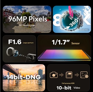 Caméra d'action panoramique 360° ultra 10 bits étanche 8K avec enregistreur sphérique et GPS intégré pour sports extrêmes 8K Ultra HD Q - Product Image 2