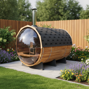 Sauna <span class=keywords><strong>a</strong></span> Botte Panoramica in Cedro Rosso per 4-6 Persone, Sauna in Legno Massiccio con Stufa <span class=keywords><strong>a</strong></span> <span class=keywords><strong>Legna</strong></span> per Esterni - Product Image 1