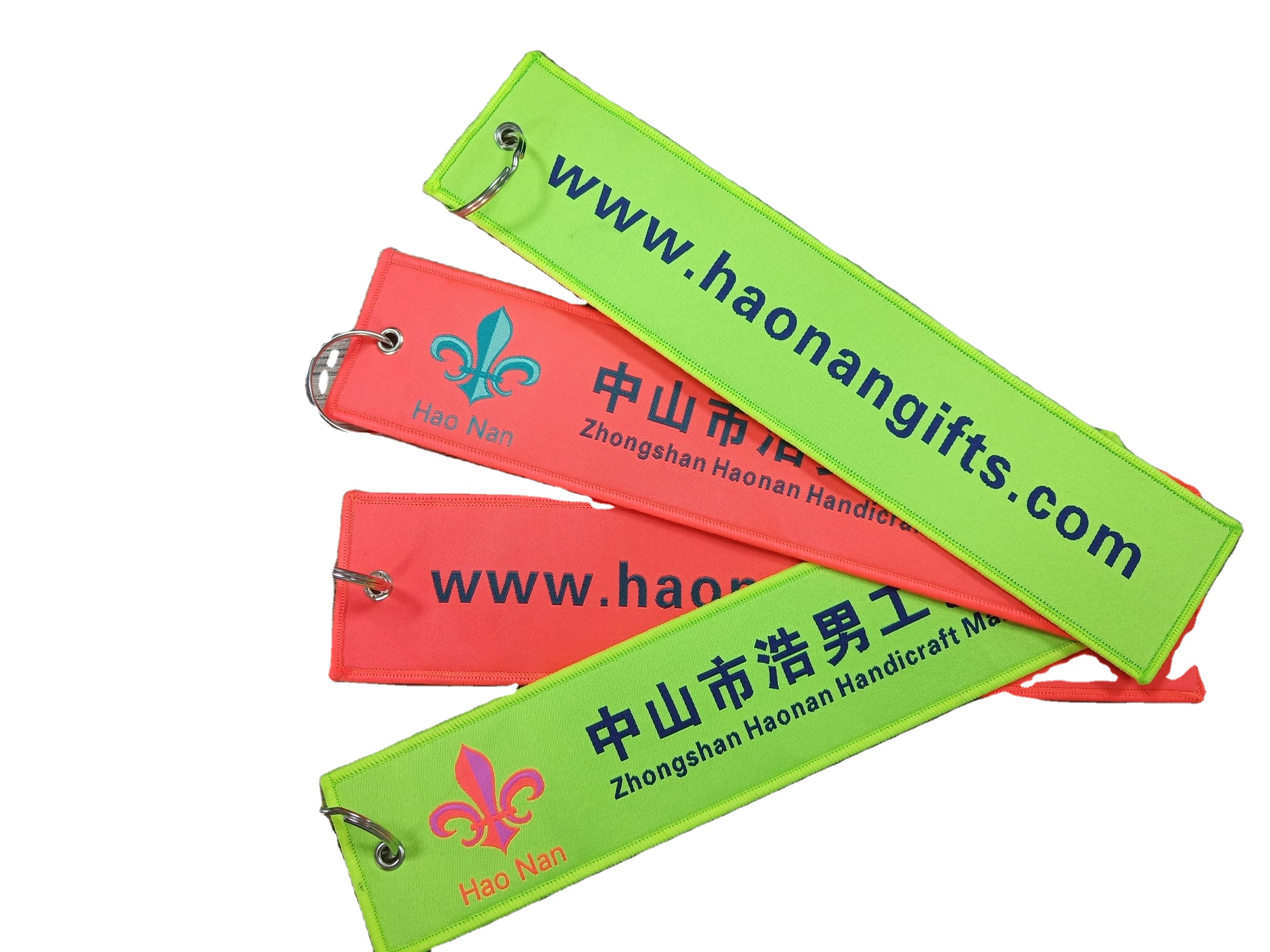 Custom Double Sided Keychain Animal Pattern Logo Embroidery Woven Jet Tag For Remove Embroidered Keychain