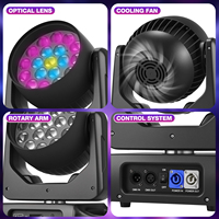 Luz de Escenario Móvil 19x15W RGBW 4 en 1 LED con Zoom, Beam, Wash, Efecto Estroboscópico, DMX, Activación por Sonido, Iluminación Profesional para DJ