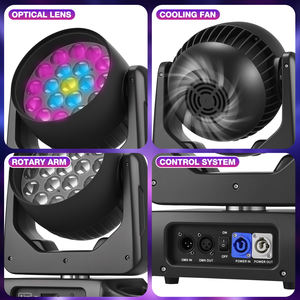 Projecteur de scène à tête mobile 19x15W RGBW 4-en-1 LED avec zoom, faisceau, wash, stroboscope, effet DMX, activé par le son, éclairage professionnel pour <span class=keywords><strong>DJ</strong></span> - Product Image 3
