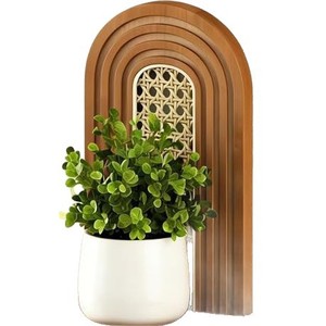 Wooden Bohemian-style wall-mounted <b>shelf</b>, two-tier rattan decorative <b>shelf</b>, living room/<b>bedroom</b> plant storage rack - Product Image 5