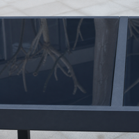 Table de salle à manger extensible avec plateau aspect marbre, structure en aluminium noir mat, extension coulissante, table de patio gain de place