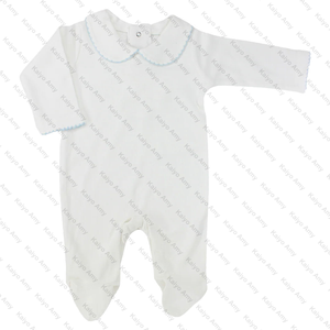 Tutina con Piedini per Neonata 100% <span class=keywords><strong>Cotone</strong></span> con Monogramma, Bianca con Bordo Picot Rosa, Set per Neonati e Bambini - Product Image 3