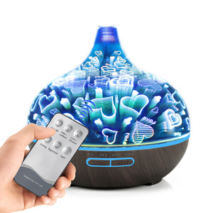 Lámpara Difusora de Aroma de Vidrio Creativa, Humidificador Ultrasónico de 0.5L, Base con Aspecto de Madera, Luz LED, para Hogar y Oficina - Product Image 3