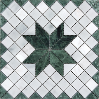 Schomex Parquet Moderne en Pierre Marbre, Mosaïque Irrégulière en Forme de Fleur, Découpe au Jet d'Eau, Vert, Design Graphique, pour Murs Intérieurs d'Hôtels et Villas